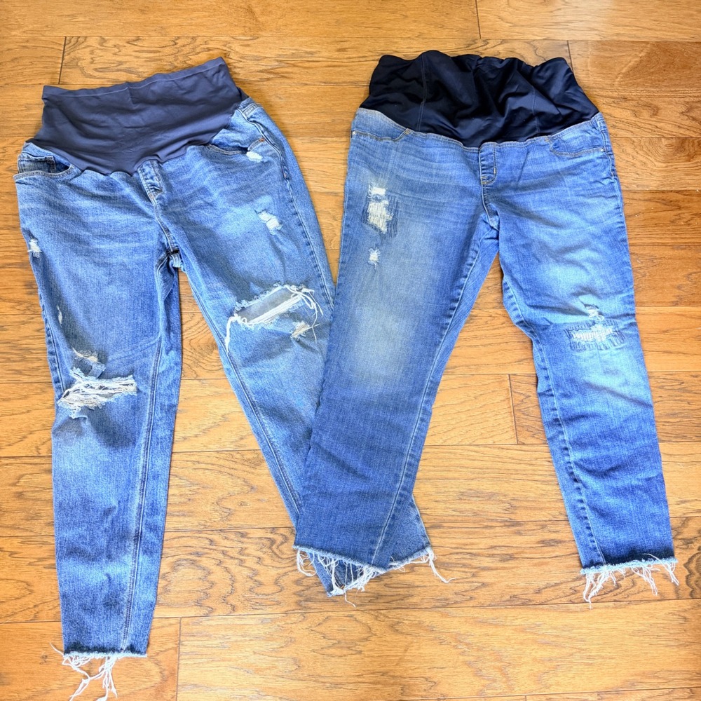 Lot of 2 Full Panel Maternity Women 18/18 Tall Jeans Distressed Relax Jeggings